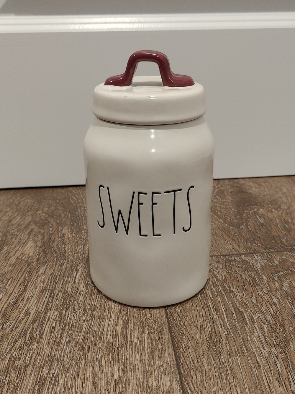 Rae Dunn Cream 'SWEETS' Jar with Berry Handle